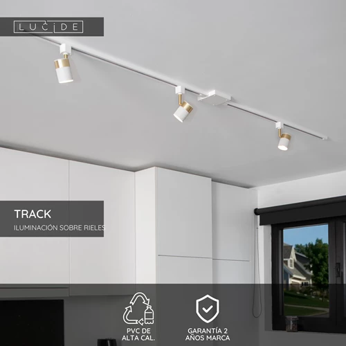 Lucide TRACK Alimentador - Sistema de carril monofásico / Iluminación con rieles - Simple - Blanco (Extensión) - USP